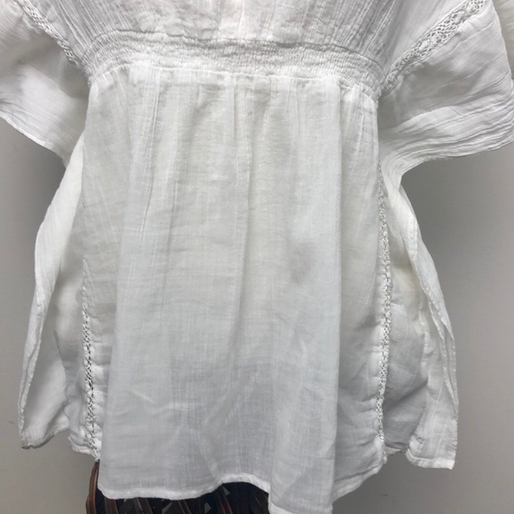 DKNY White 100% Cotton Batwing Eyelet Flutter Sleeve Blouse Top Size S - Picture 4 of 11